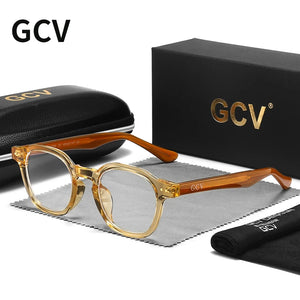 GCV Acetate Johnny Depp Men Women The Blu-Ray Computer Goggles Round Transparent  Eyeglass Frame Blue Blocking Glasses 2025 New