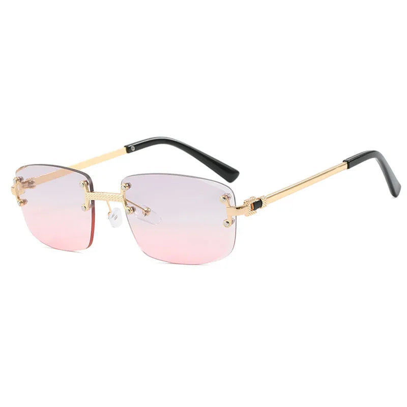S003 Wholesale New Arrivals Small Gold Designer Women Glasses Rectangle Diamond Cut Rimless Frameless Sun Glasses for Men