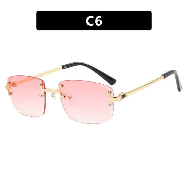 S003 Wholesale New Arrivals Small Gold Designer Women Glasses Rectangle Diamond Cut Rimless Frameless Sun Glasses for Men