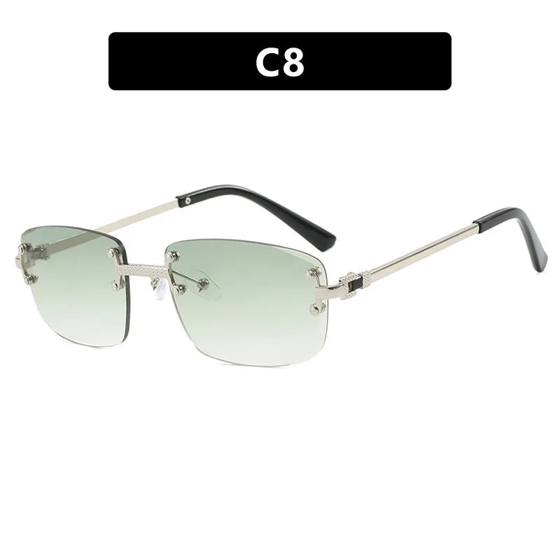 S003 Wholesale New Arrivals Small Gold Designer Women Glasses Rectangle Diamond Cut Rimless Frameless Sun Glasses for Men