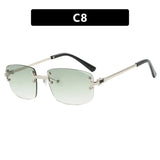 S003 Wholesale New Arrivals Small Gold Designer Women Glasses Rectangle Diamond Cut Rimless Frameless Sun Glasses for Men