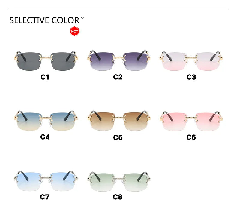 S003 Wholesale New Arrivals Small Gold Designer Women Glasses Rectangle Diamond Cut Rimless Frameless Sun Glasses for Men