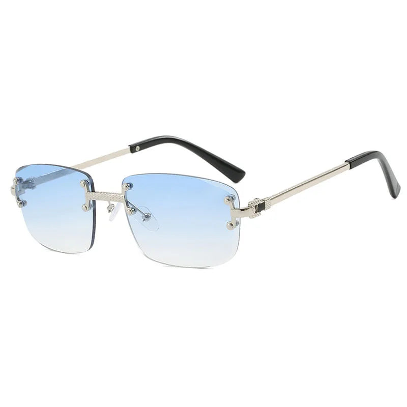 S003 Wholesale New Arrivals Small Gold Designer Women Glasses Rectangle Diamond Cut Rimless Frameless Sun Glasses for Men