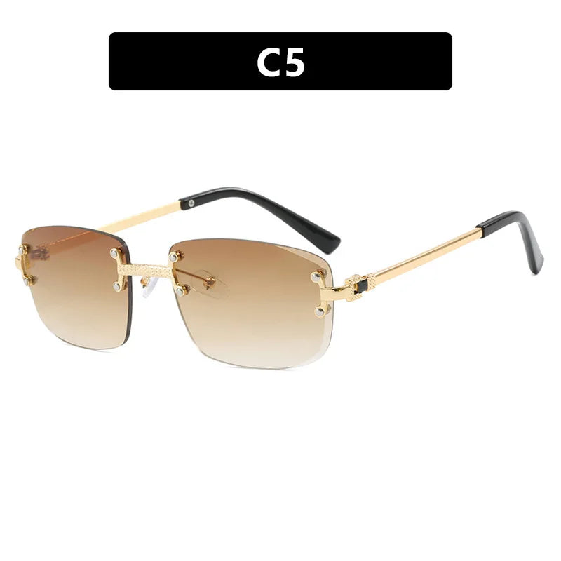 S003 Wholesale New Arrivals Small Gold Designer Women Glasses Rectangle Diamond Cut Rimless Frameless Sun Glasses for Men