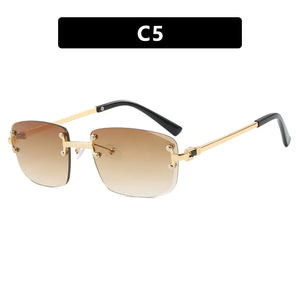 S003 Wholesale New Arrivals Small Gold Designer Women Glasses Rectangle Diamond Cut Rimless Frameless Sun Glasses for Men