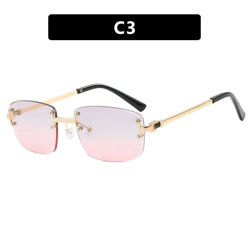 S003 Wholesale New Arrivals Small Gold Designer Women Glasses Rectangle Diamond Cut Rimless Frameless Sun Glasses for Men