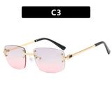 S003 Wholesale New Arrivals Small Gold Designer Women Glasses Rectangle Diamond Cut Rimless Frameless Sun Glasses for Men