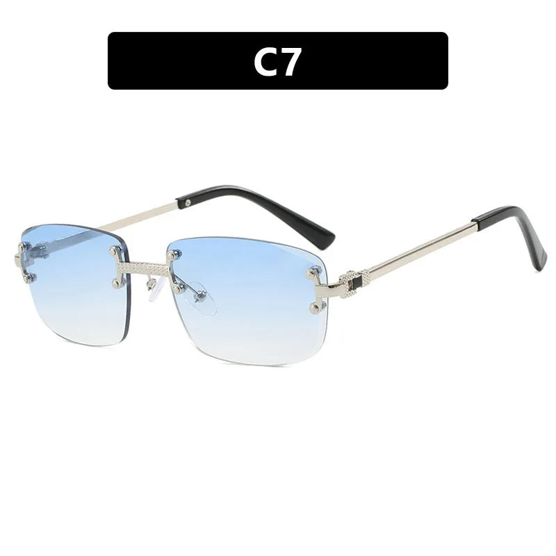 S003 Wholesale New Arrivals Small Gold Designer Women Glasses Rectangle Diamond Cut Rimless Frameless Sun Glasses for Men