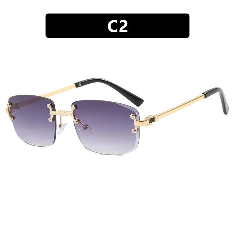 S003 Wholesale New Arrivals Small Gold Designer Women Glasses Rectangle Diamond Cut Rimless Frameless Sun Glasses for Men