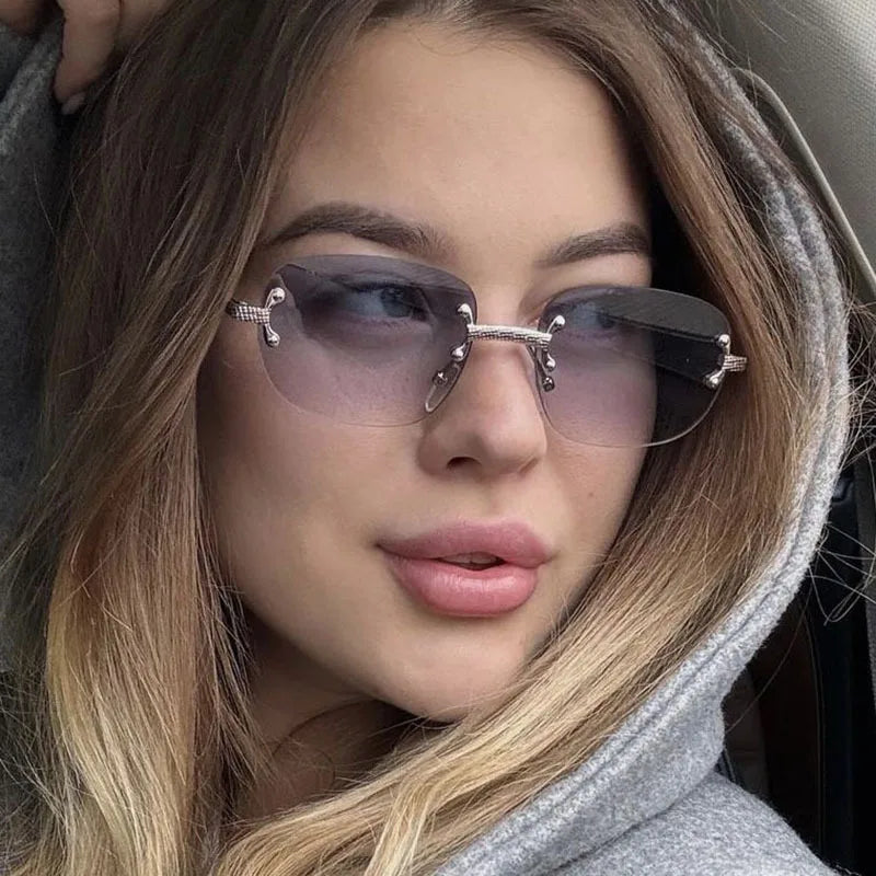 S003 Wholesale New Arrivals Small Gold Designer Women Glasses Rectangle Diamond Cut Rimless Frameless Sun Glasses for Men