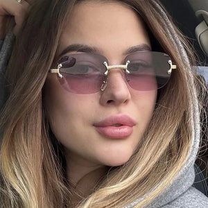 S003 Wholesale New Arrivals Small Gold Designer Women Glasses Rectangle Diamond Cut Rimless Frameless Sun Glasses for Men