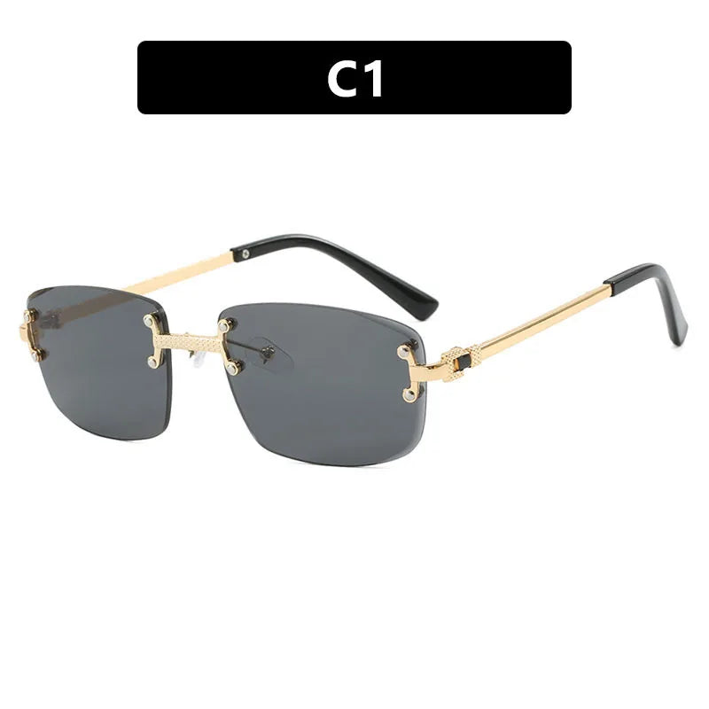 S003 Wholesale New Arrivals Small Gold Designer Women Glasses Rectangle Diamond Cut Rimless Frameless Sun Glasses for Men