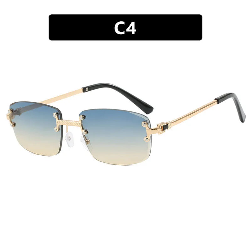 S003 Wholesale New Arrivals Small Gold Designer Women Glasses Rectangle Diamond Cut Rimless Frameless Sun Glasses for Men