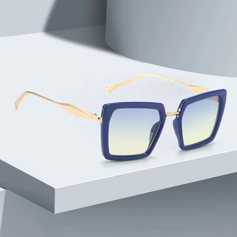 Vintage Sunglasses for Women Green Golden Fashionable Square Glasses High-end Feel Deep Green Lenses for Women Glasses
