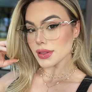 Fashion New Rimless Computer Glasses Women Luxury Designer Blue Light Blocking Glasses Frame Ultralight Square Decoration Eyewea