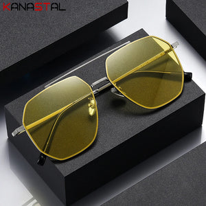 Men Night Vision Sunglasses UV400 Photochromic Sun Glasses Women Metal Eyeglasses Frame Cycling Goggles Anti Glare Shade Eyewear