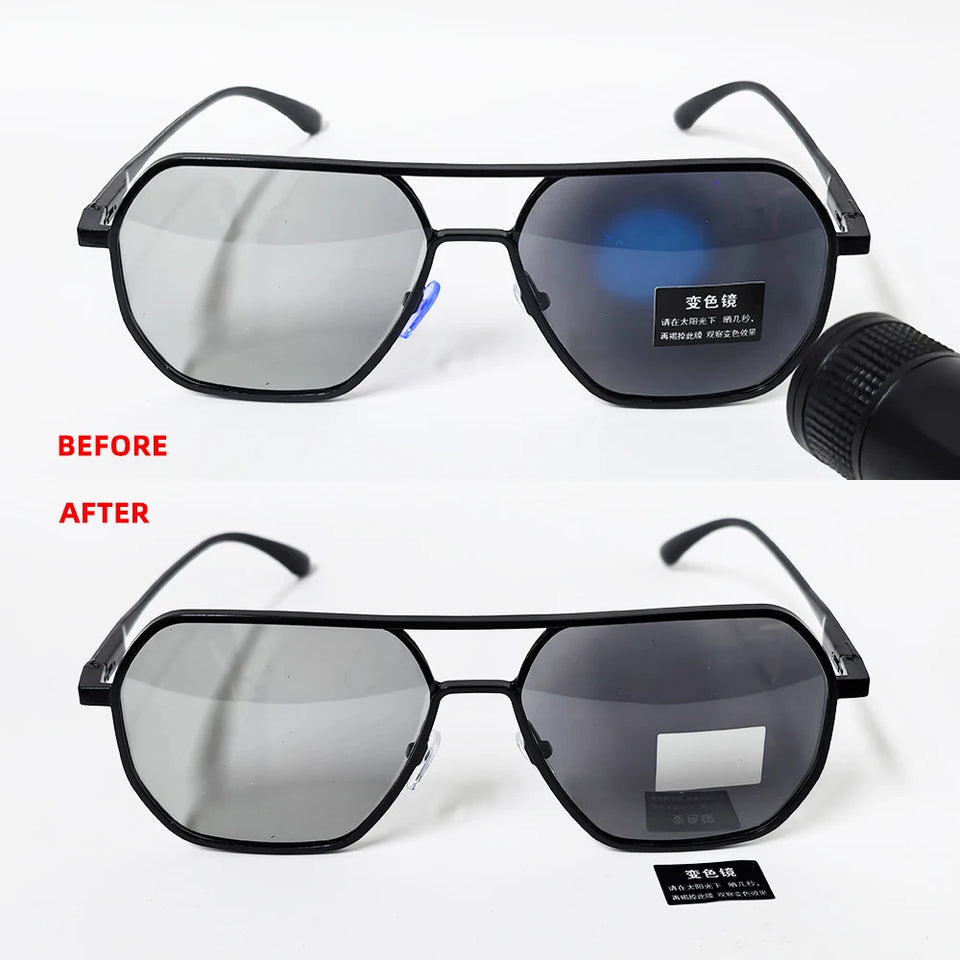 Luxury Metal Photochromic Sunglasses Men Women Fashion Polarized Sun Glasses Stylish Chameleon Anti-glare Driving Shades UV400