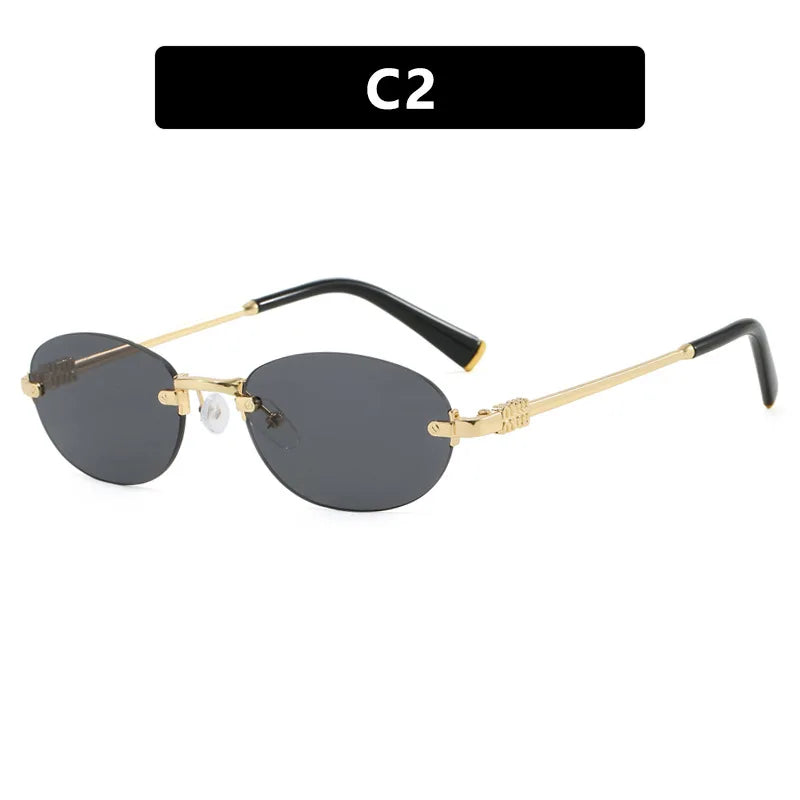 New Frameless trim Sunglasses Metal Frame Black Small Oval Sun Glasses Unisex Round Fashion Rimless Sunglasses UV400 Oculos