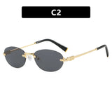 New Frameless trim Sunglasses Metal Frame Black Small Oval Sun Glasses Unisex Round Fashion Rimless Sunglasses UV400 Oculos