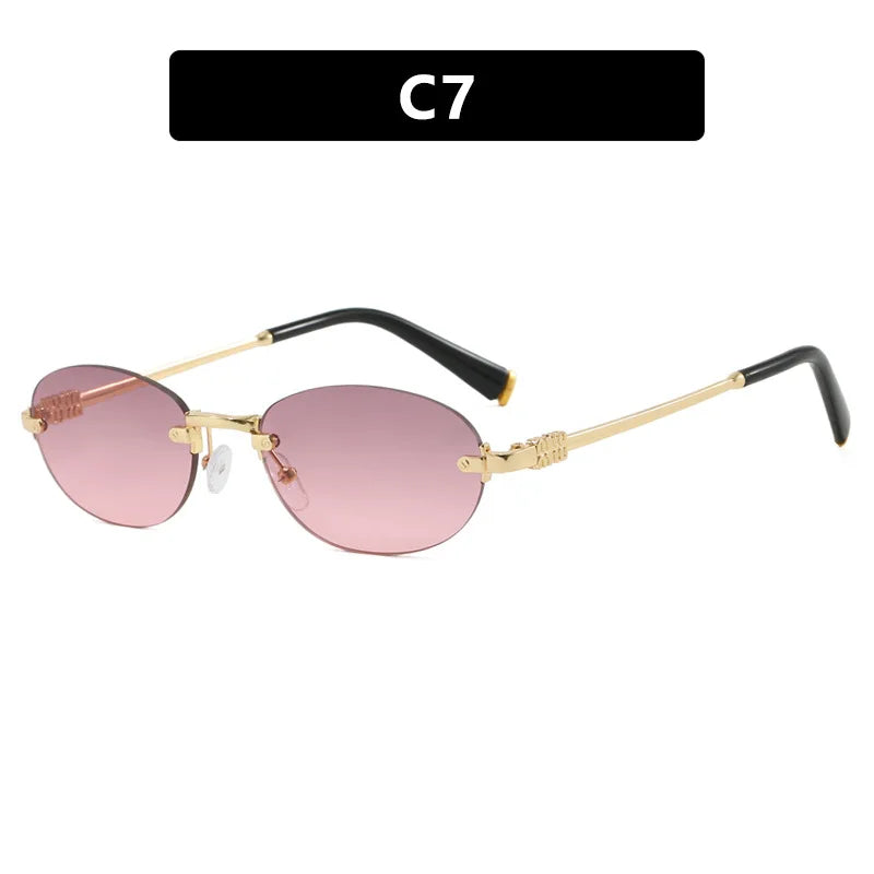 New Frameless trim Sunglasses Metal Frame Black Small Oval Sun Glasses Unisex Round Fashion Rimless Sunglasses UV400 Oculos