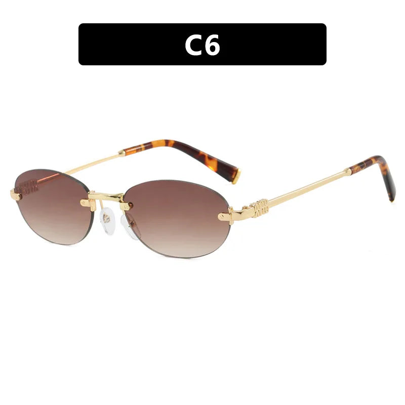 New Frameless trim Sunglasses Metal Frame Black Small Oval Sun Glasses Unisex Round Fashion Rimless Sunglasses UV400 Oculos
