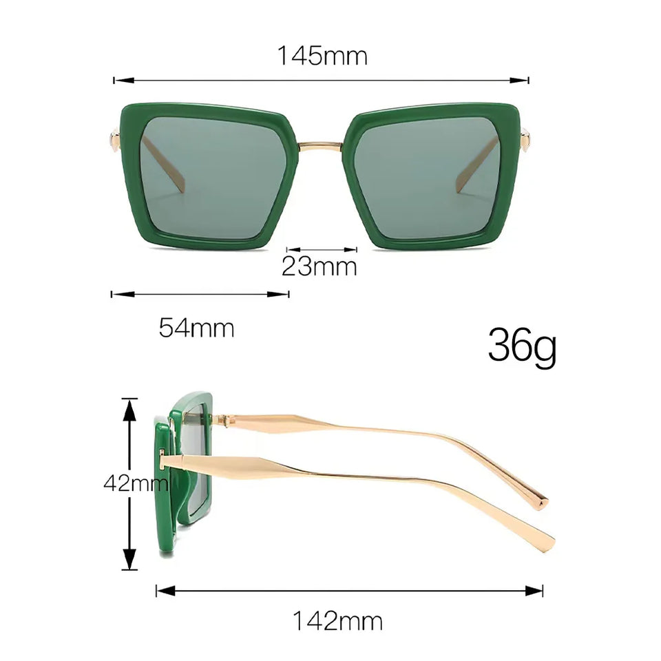 Vintage Sunglasses for Women Green Golden Fashionable Square Glasses High-end Feel Deep Green Lenses for Women Glasses
