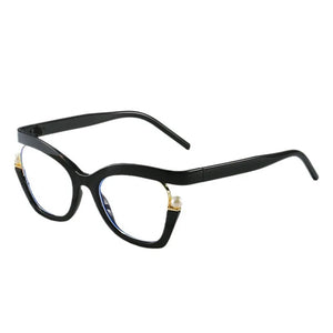 Clear Blue Ray Blocking Eyeglasses Large Glasses Frame Women Fashion Brand Design Pearl Spectacle Frame Trend Round Eyewear