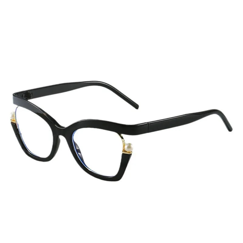 Clear Blue Ray Blocking Eyeglasses Large Glasses Frame Women Fashion Brand Design Pearl Spectacle Frame Trend Round Eyewear