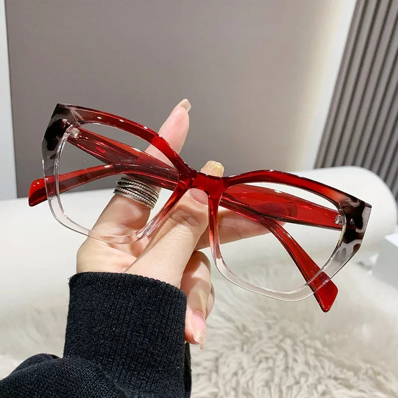 2024 New Cat's Eye Plain Glasses Frame Women's Fashion PC Eyewear Frame Flat Glasses Luxury Anti Blue Light Optical Glasses