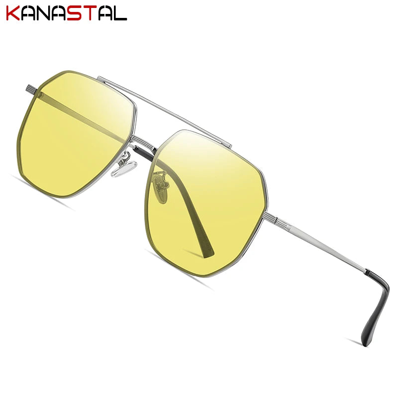 Men Night Vision Sunglasses UV400 Photochromic Sun Glasses Women Metal Eyeglasses Frame Cycling Goggles Anti Glare Shade Eyewear