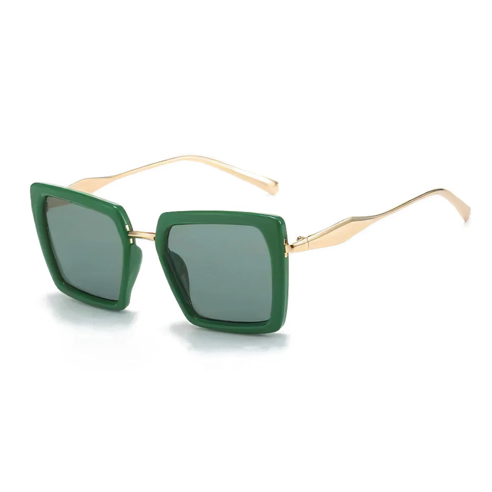 Vintage Sunglasses for Women Green Golden Fashionable Square Glasses High-end Feel Deep Green Lenses for Women Glasses