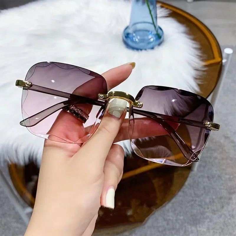Square Rimless Sunglasses for Women Luxury Brand Designer Summer Gradient Sun Glasses Men's Fashion Glasses UV400 Shades Oculos