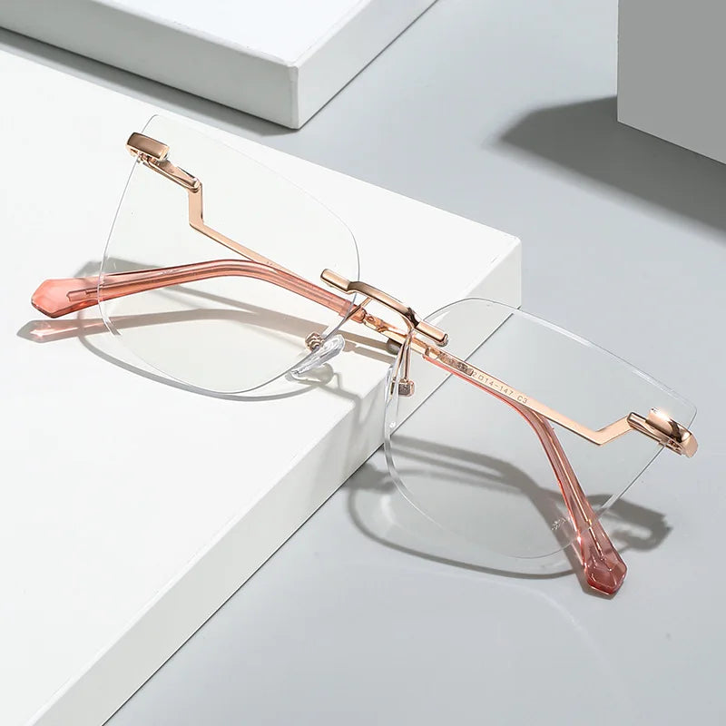 Fashion New Rimless Computer Glasses Women Luxury Designer Blue Light Blocking Glasses Frame Ultralight Square Decoration Eyewea