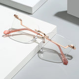 Fashion New Rimless Computer Glasses Women Luxury Designer Blue Light Blocking Glasses Frame Ultralight Square Decoration Eyewea