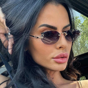 New Frameless trim Sunglasses Metal Frame Black Small Oval Sun Glasses Unisex Round Fashion Rimless Sunglasses UV400 Oculos