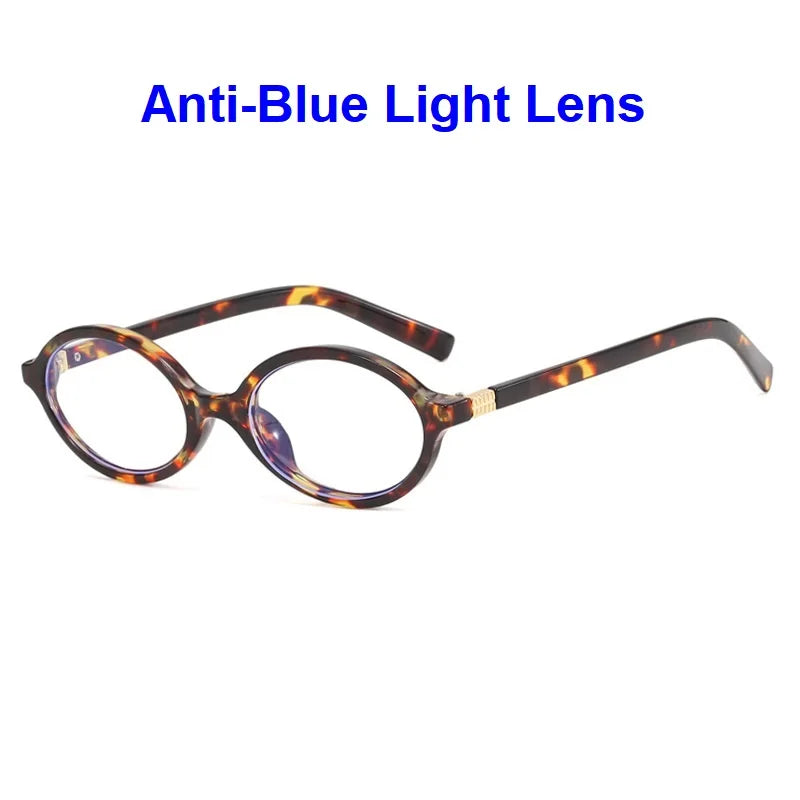 Vintage Oval Sunglasses Women New Luxury Brand Designer Small Oval Anti Blue Light Glasses Retro Fashion Men Leopard Eyegalsses