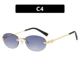 New Frameless trim Sunglasses Metal Frame Black Small Oval Sun Glasses Unisex Round Fashion Rimless Sunglasses UV400 Oculos