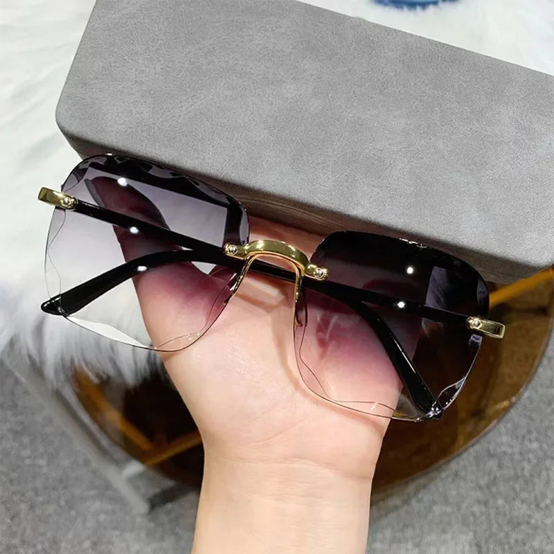 Square Rimless Sunglasses for Women Luxury Brand Designer Summer Gradient Sun Glasses Men's Fashion Glasses UV400 Shades Oculos