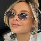 New Frameless trim Sunglasses Metal Frame Black Small Oval Sun Glasses Unisex Round Fashion Rimless Sunglasses UV400 Oculos