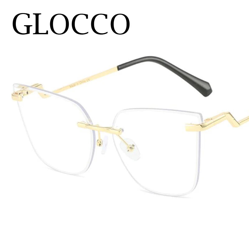 Fashion New Rimless Computer Glasses Women Luxury Designer Blue Light Blocking Glasses Frame Ultralight Square Decoration Eyewea