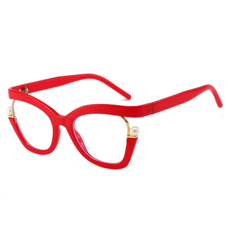 Clear Blue Ray Blocking Eyeglasses Large Glasses Frame Women Fashion Brand Design Pearl Spectacle Frame Trend Round Eyewear