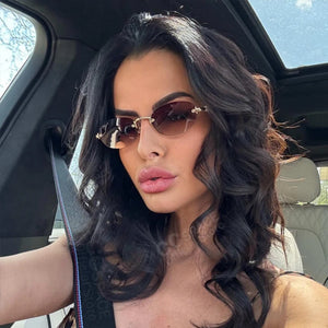 New Frameless trim Sunglasses Metal Frame Black Small Oval Sun Glasses Unisex Round Fashion Rimless Sunglasses UV400 Oculos