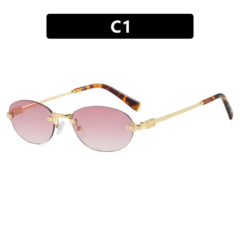 New Frameless trim Sunglasses Metal Frame Black Small Oval Sun Glasses Unisex Round Fashion Rimless Sunglasses UV400 Oculos