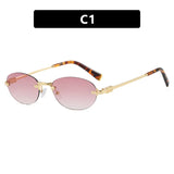 New Frameless trim Sunglasses Metal Frame Black Small Oval Sun Glasses Unisex Round Fashion Rimless Sunglasses UV400 Oculos