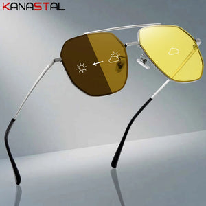 Men Night Vision Sunglasses UV400 Photochromic Sun Glasses Women Metal Eyeglasses Frame Cycling Goggles Anti Glare Shade Eyewear