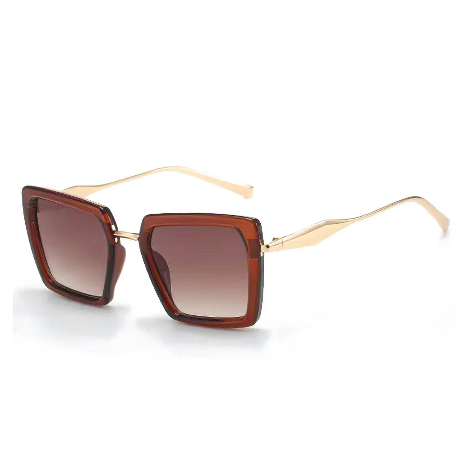 Vintage Sunglasses for Women Green Golden Fashionable Square Glasses High-end Feel Deep Green Lenses for Women Glasses