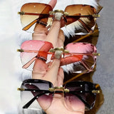 Square Rimless Sunglasses Women Luxury Brand Designer Summer Red Glasses Fashion Sun glasses For Men UV400 Shades Oculos