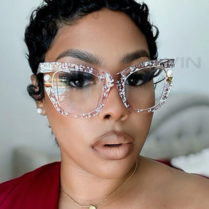 Clear Blue Ray Blocking Eyeglasses Large Glasses Frame Women Fashion Brand Design Pearl Spectacle Frame Trend Round Eyewear