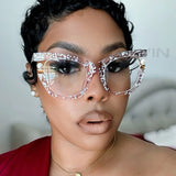 Clear Blue Ray Blocking Eyeglasses Large Glasses Frame Women Fashion Brand Design Pearl Spectacle Frame Trend Round Eyewear