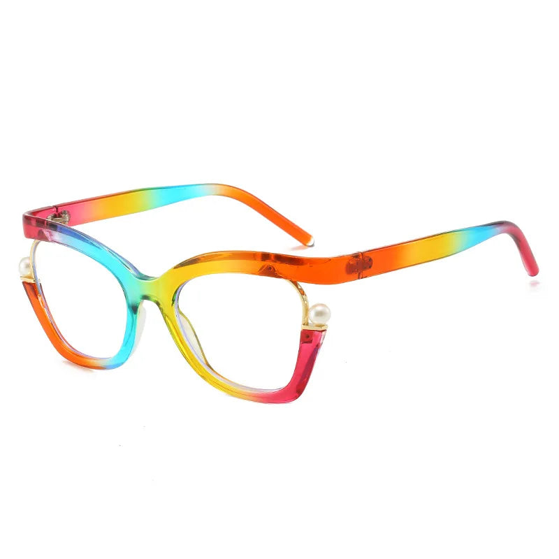 Clear Blue Ray Blocking Eyeglasses Large Glasses Frame Women Fashion Brand Design Pearl Spectacle Frame Trend Round Eyewear